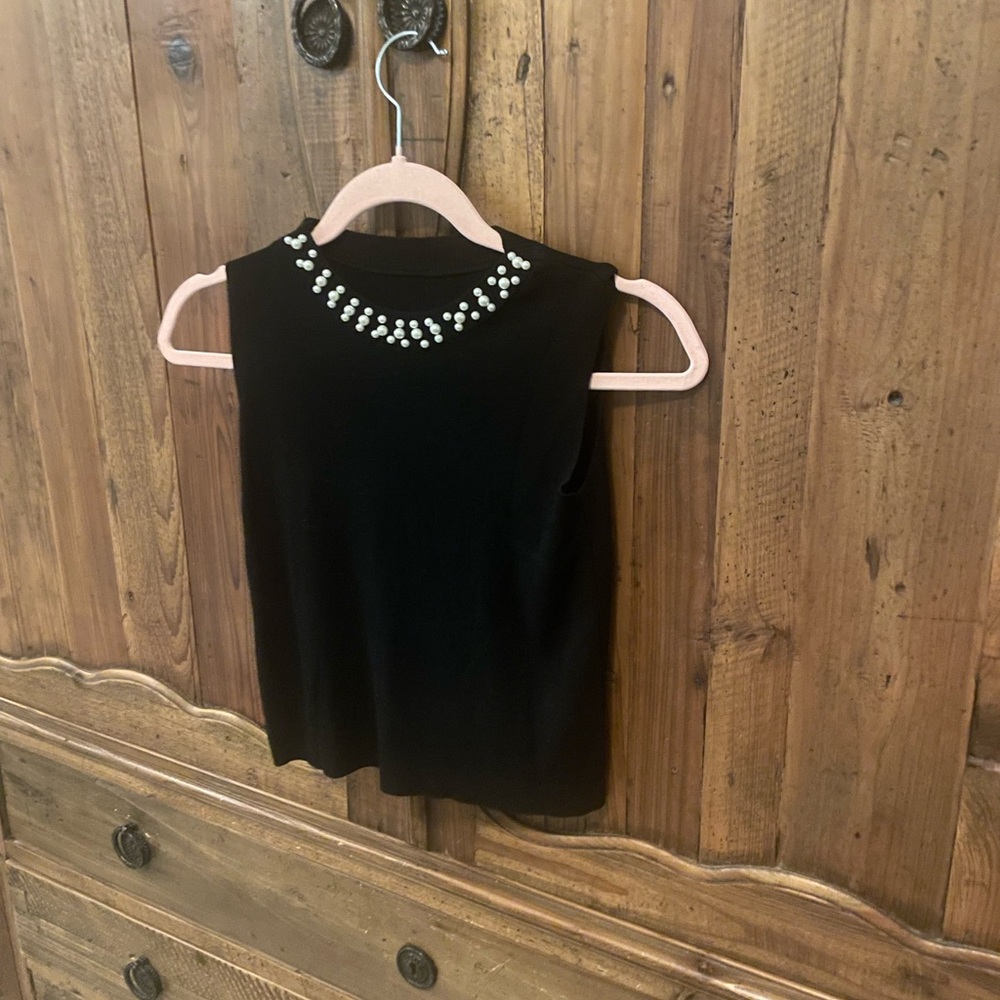 Elegant Black Sleeveless Top with Pearl Embellishments